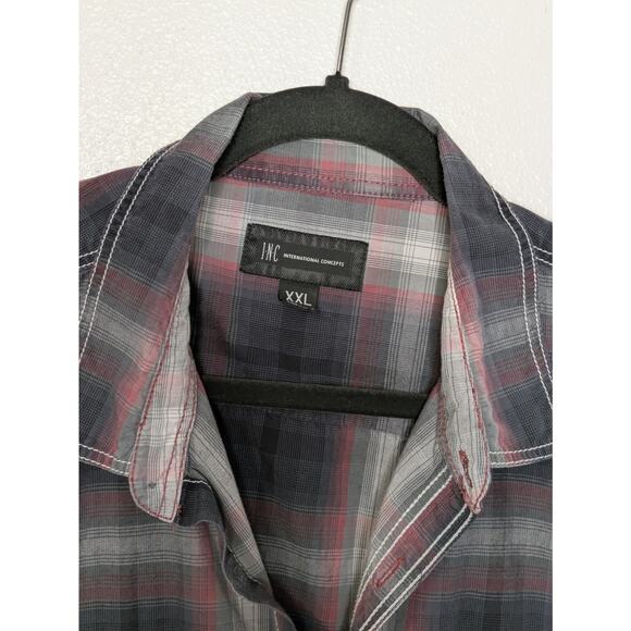 INC International Concepts Men Button Up Shirt 2XL Red Plaid Western Pearl Snap - Picture 3 of 5